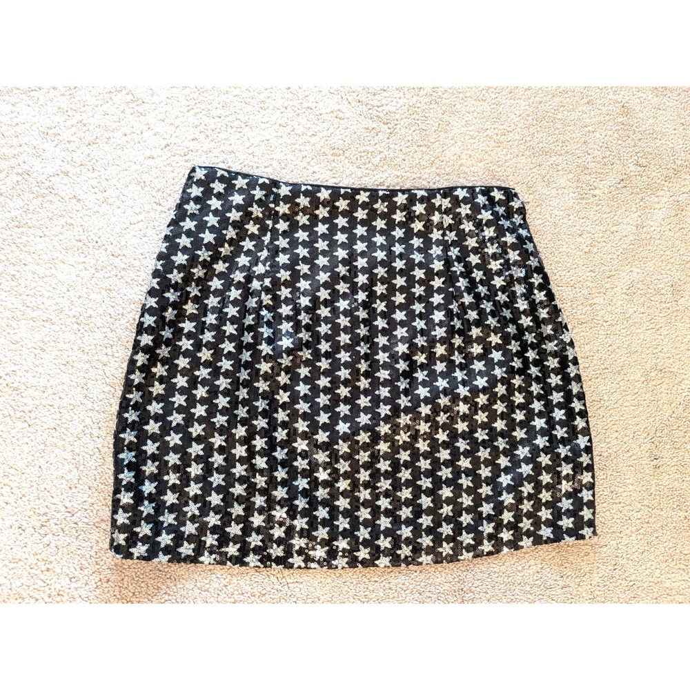 Altar'd State Silver Sequin Star High-Waisted Mini Skirt Black Festive